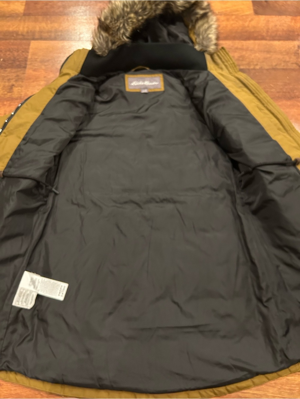 Eddie Bauer Hooded Down Parka with Faux Fur Women’s Small Gold Brown Coat EB550 - Picture 8 of 11